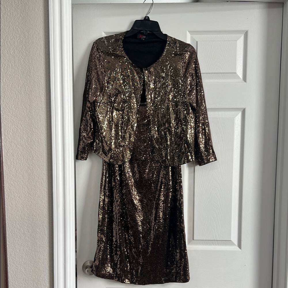 Elegant Sequin Long Sleeve Dress with Jacket